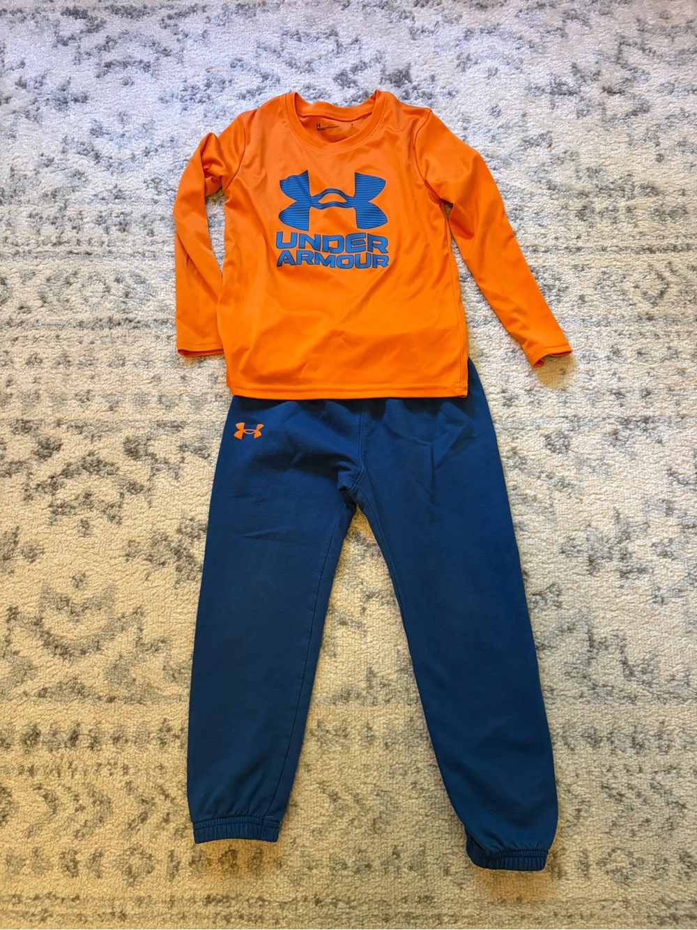 Under Armour Orange Long Sleeve Top with Blue Joggers - Kids